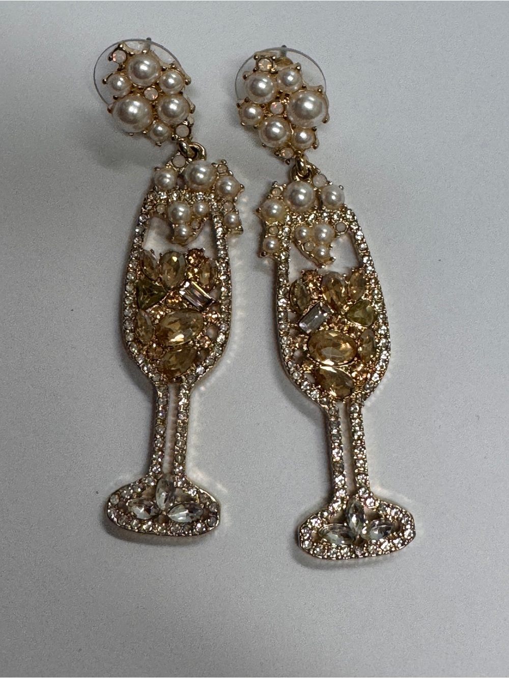Baublebar Pearl & Gold Crystal Champagne Glass Drop Earrings